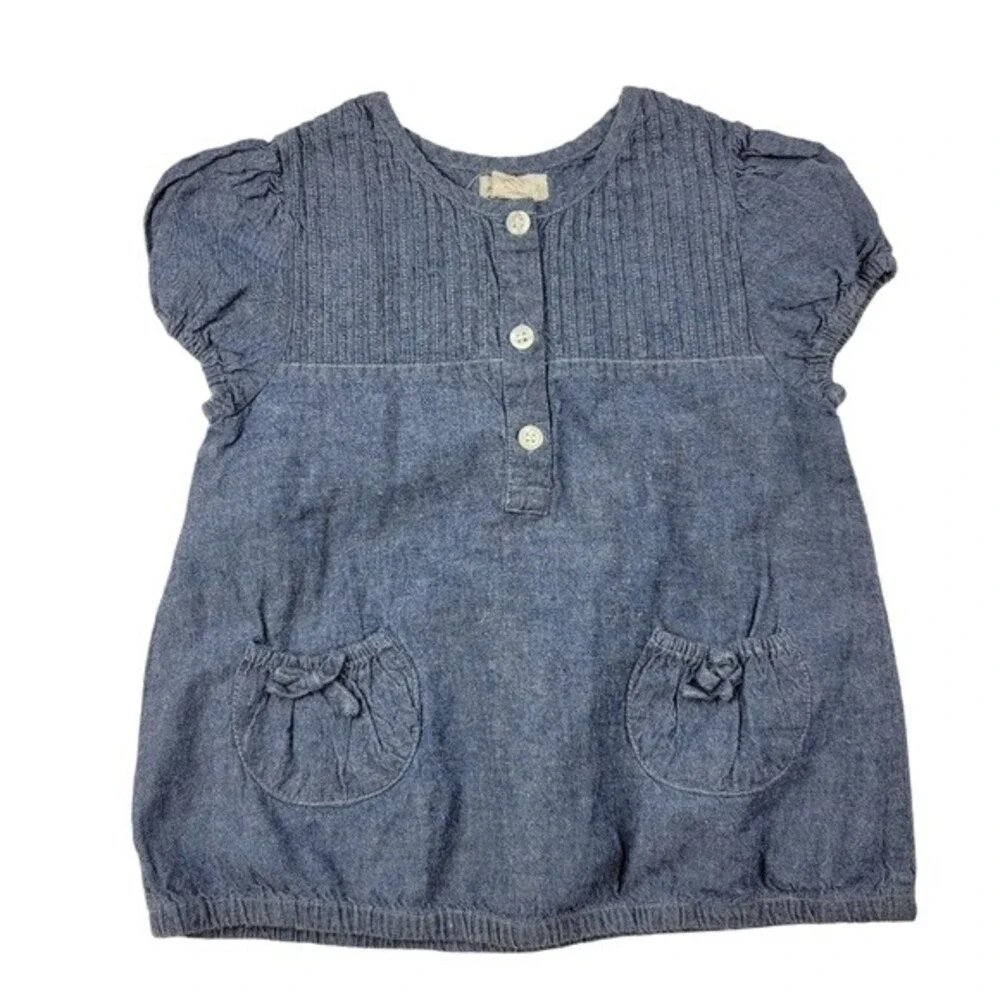 Olive Juice Blue Chambray Girls Top, Size 5 Years, Good Used Condition GUC